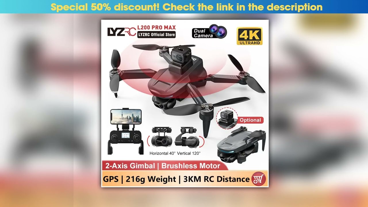 LYZRC L200 PRO MAX Camera Drone 4K Professional 2Axis PTZ GPS Dron Brushless 360 Obstacle