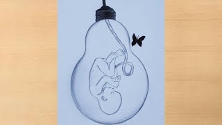 Creativearts Pencil drawing of  Born Baby inside Bulb | BABY Drawing step by step