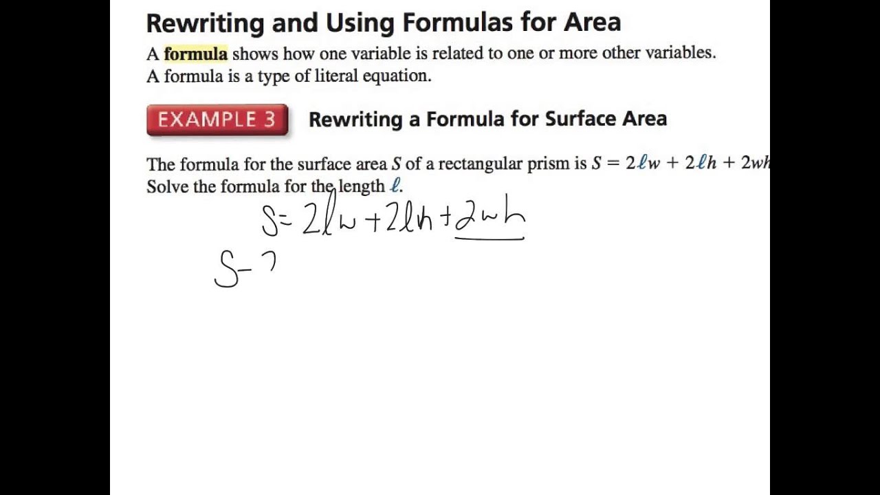 7th TAP, section 1.5 Rewriting Equations and Formulas YouTube
