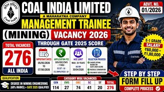 CIL Management Trainee Mining Recruitment 2026 Form Fill Up | GATE 2025 Based | Complete Process