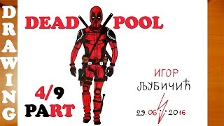 How to Draw DEADPOOL Step by Step Easy Full Body from Avengers Deadpool Movie,color | 4/9