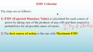 FYBCOM/ Statistics/ Decision making under risk/EMV criterion