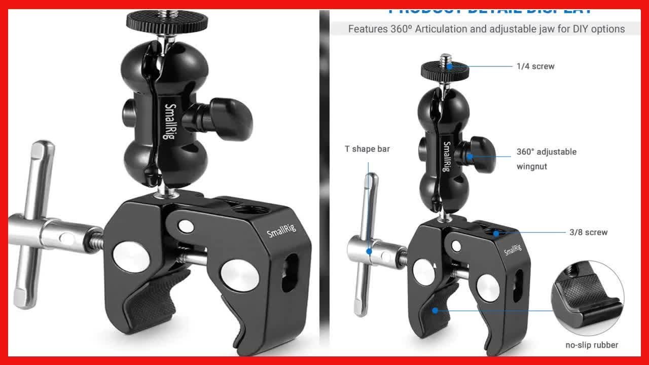 SmallRig Super Camera Clamp Mount, Double Ball Head Adapter, Fence Desk ...