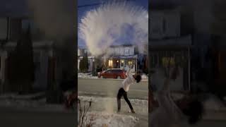 Today’s weather on toronto - feels like -30 degree weather forecast #shorts of throwing hot water