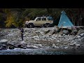 【ソロキャンプ】渓流釣りで食料調達/川の流れる音を聞きながら焚き火料理