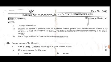 BMCE PAPER 2022 | 2ND SEMESTER PAPER 2022 | BASICS OF MACHANICAL AND CIVIL ENGINEERING