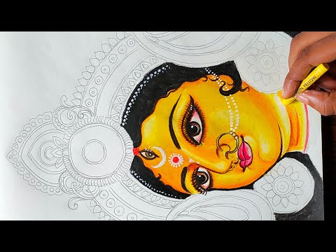 Easy step by step colouring of Maa Durga image using oilpastels /How to Draw ,colour maa Durga part 2 - YouTube