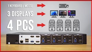 4 Computers &amp; 3 Displays 1 Mouse and 1 Keyboard | How to Use a SUPER KVM | Tesmart