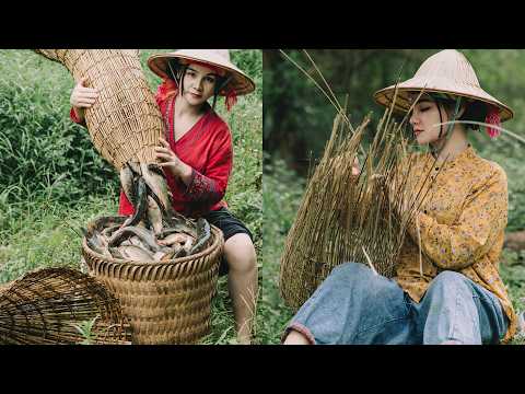 Living with nature: Vietnamese girl survives by making fish traps from bamboo.のサムネイル