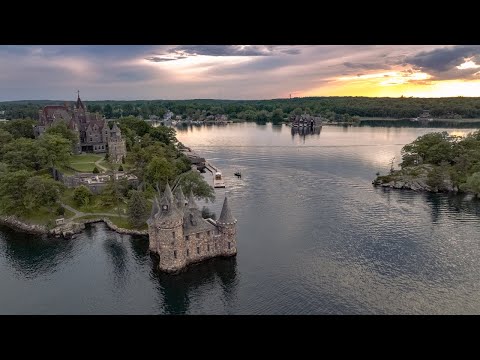 4K Drone Footage of Alexandria Bay in 1000 Islands New York during Twilight