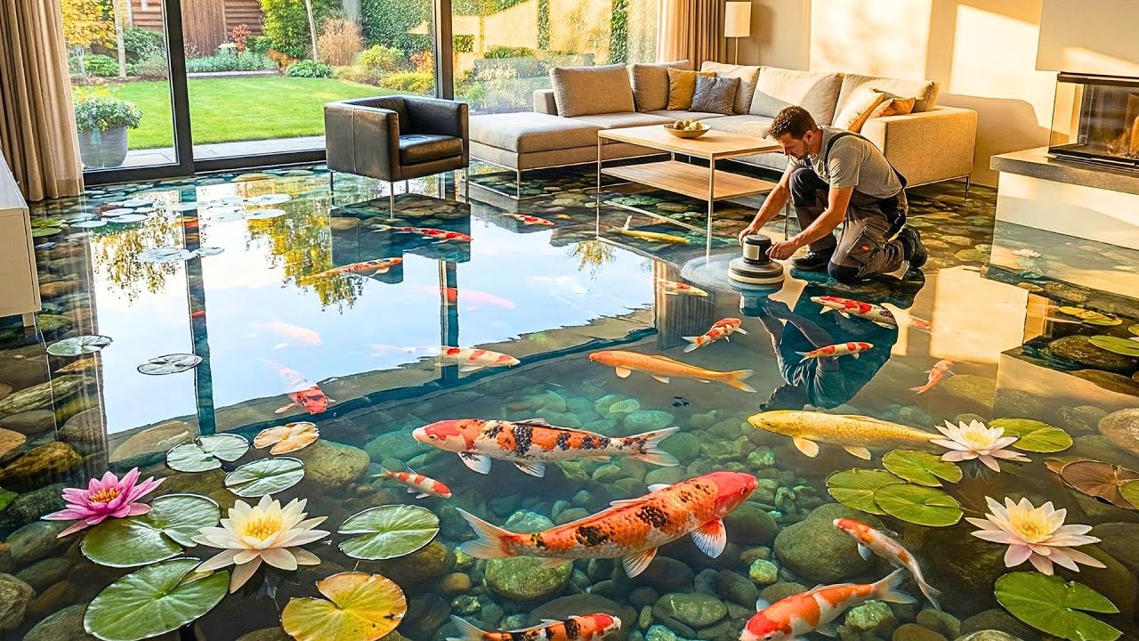 Top 15 Exotic Aquarium Style Flooring Designs Featuring Live-Like Koi Fish and Water Lilies