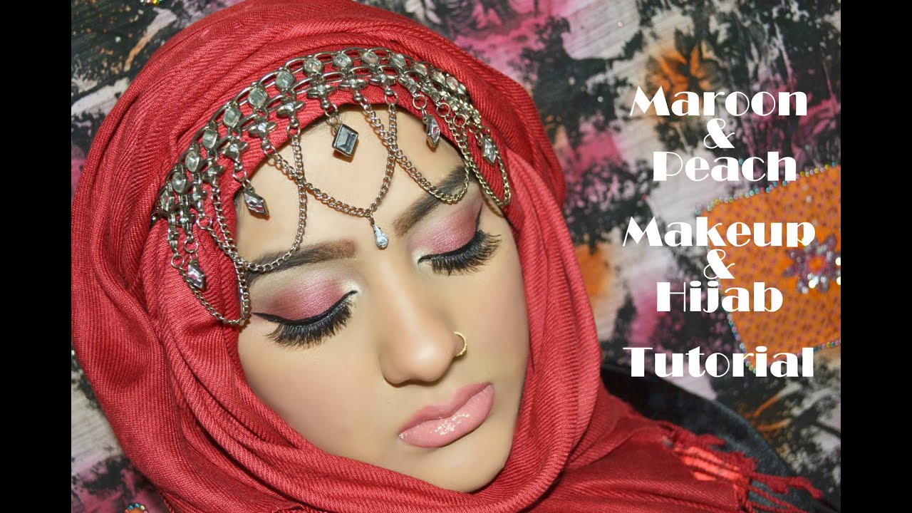 Maroon And Peach Makeup Look Volumized Hijab Tutorial