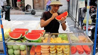 Amazing Street Fruit Cart  Fruit Cutting Skills  Bangkok Asok BTS Station