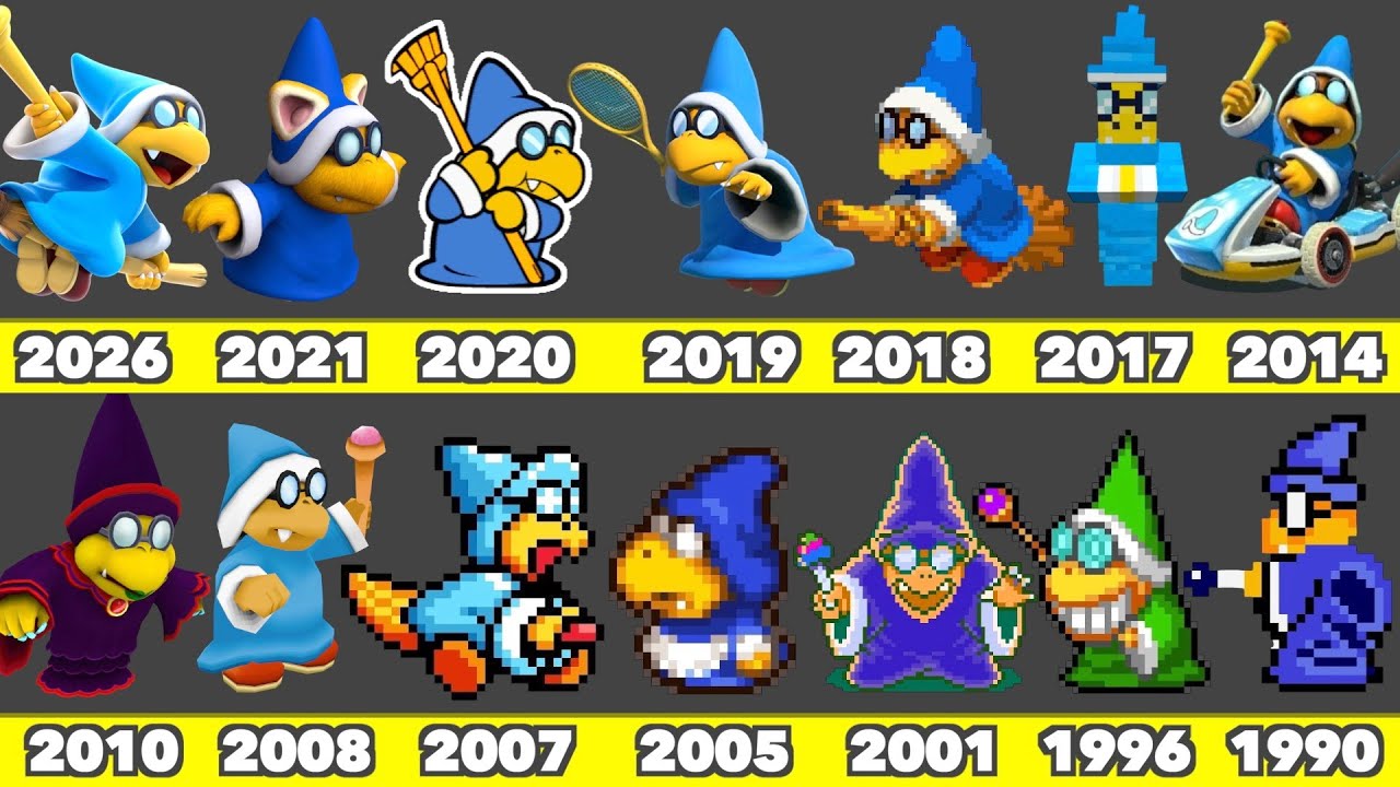 Evolution of Kamek the Magikoopa Game Graphics In Nintendo Games (1990-2026)