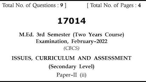 M.Ed. Issues, Curriculum & Assessment (Secondary Level) Question Paper 2022 MDU 3rd Semester