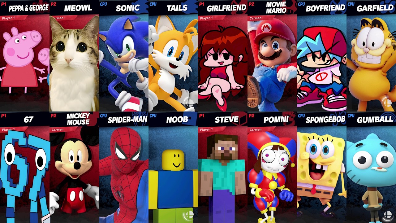 NEW Sonic vs Mario vs Roblox vs Minecraft vs Peppa vs Spider-Man vs Brainrot vs 67 in Smash Bros