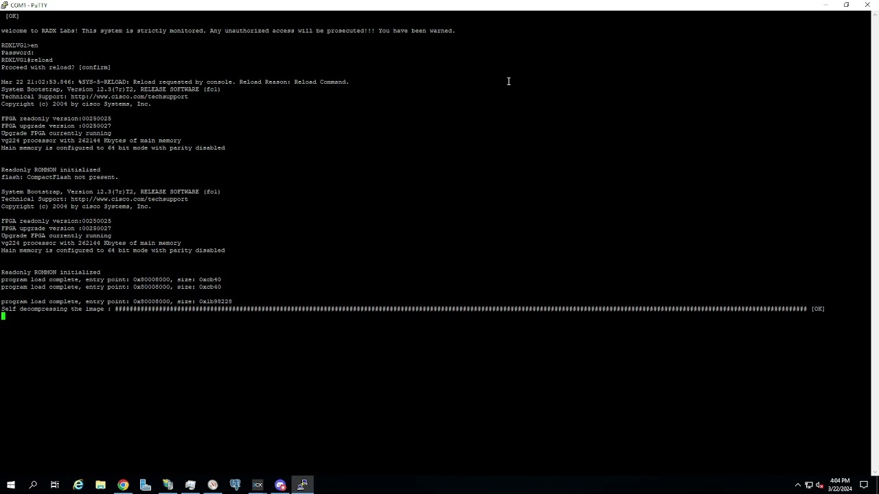 Cisco VG224 Voice Gateway Boot Up (serial output)