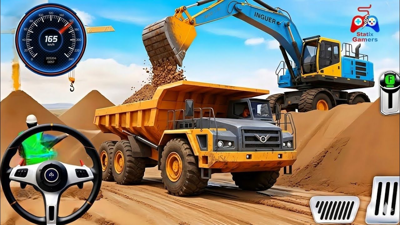 Excavator Backhoe Loading Dump Truck with Sand at Quarry Site - Android Gameplay