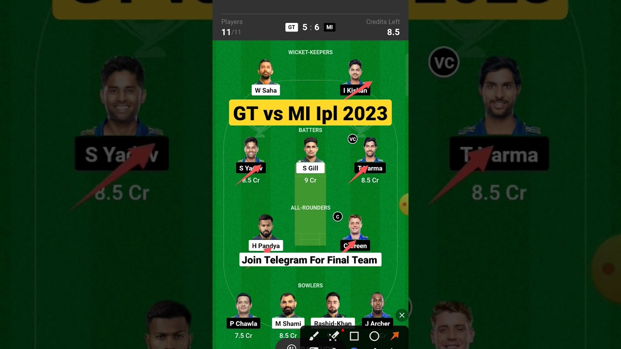 Gujarat vs Mumbai Dream11 Team | GT vs MI Dream11 Prediction | GT vs MI Dream11 Team | Ipl 2023