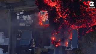 Drone footage shows lava setting houses on fire in Iceland