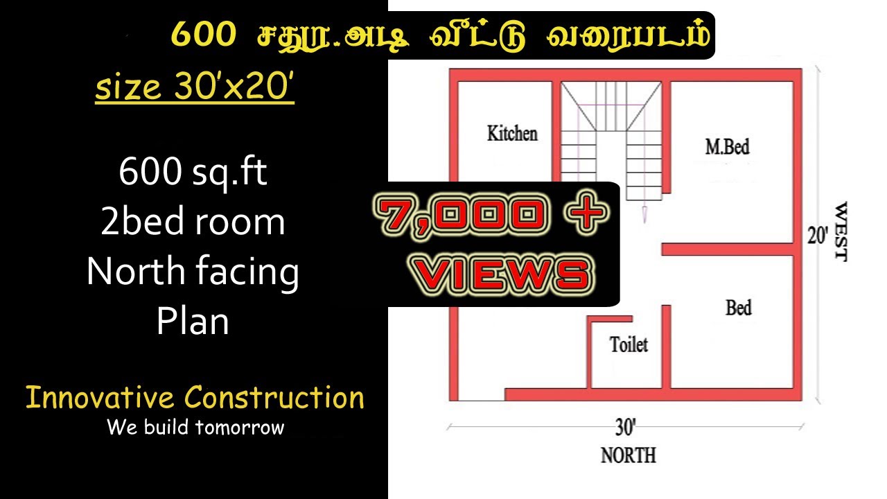 600 sq.ft | 30 x 20 | north facing | house plan with staircase ...