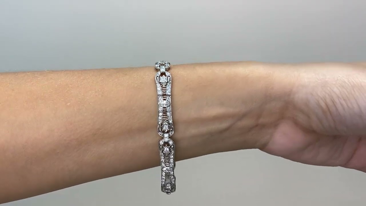 Antique Art Deco Marquise Cut Diamond Platinum Filigree Link Bracelet (1085402)