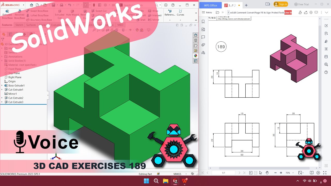 SolidWorks | 3D CAD EXERCISES 189 | StudyCadCam | Solution Tutorial ...