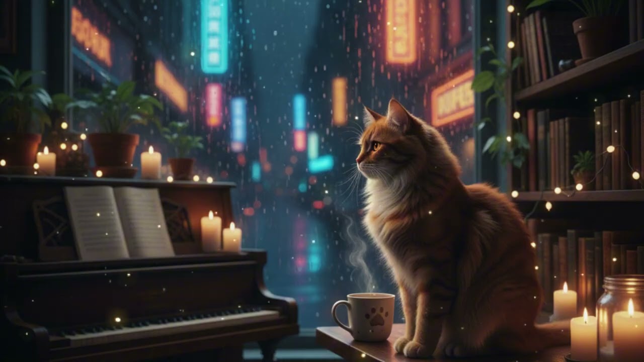 Rainy Night Cafe Jazz ☕️☔️ Cozy Piano Music & Rain Sounds for Sleep/Study