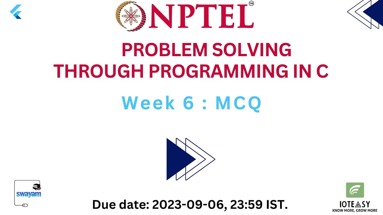 NPTEL - PROBLEM SOLVING THROUGH PROGRAMMING IN C - Week 6 - MCQ - YouTube