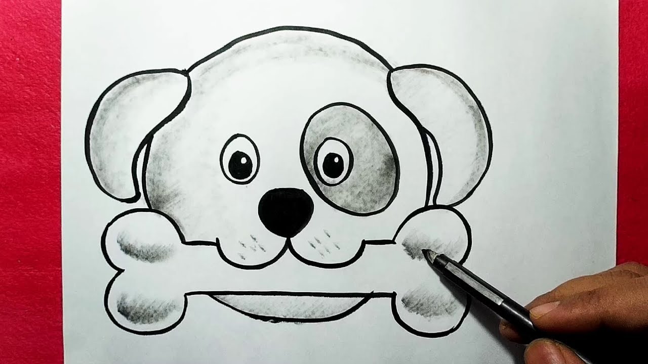 How To Draw An Easy Dog Face Simple Dog Drawing With Bone Yzarts