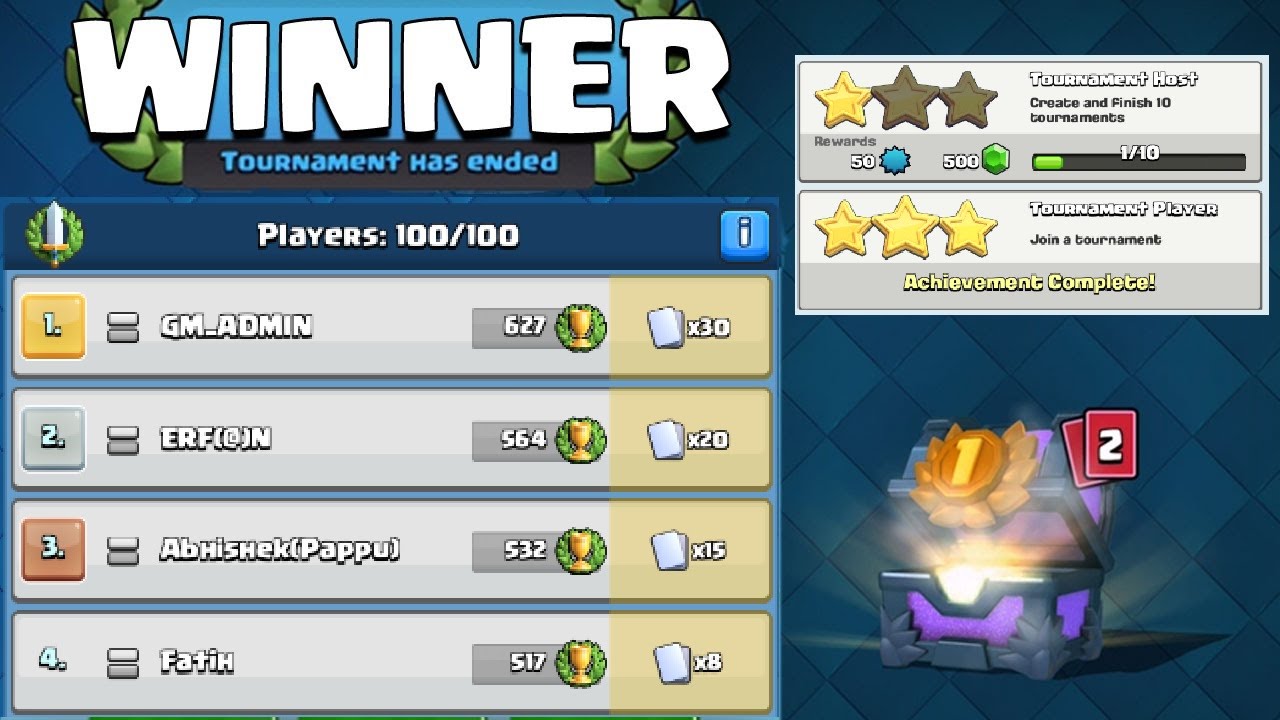 Clash Royale - 500 Gems for Completing Tournament Host Achievement & Announcing Winners :) Clash Royale - 500 Gems for Completing Tournament Host Achievement & Announcing Winners :) -