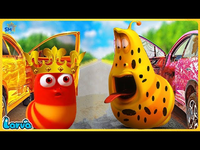 LARVA TUBA: YELLOW CAR AND PINK CAR | Cartoon video for kids by SMToon Asia class=
