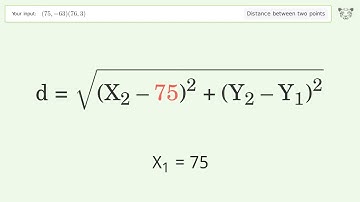 Find the distance between two points p1 (75,-63) and p2 (76,3): Step-by-Step Video Solution