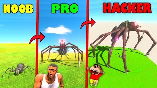 UPGRADING NOOB SPIDER into HACKER in NOOB vs PRO vs HACKER Animal Revolt Battle Simulator SHINCHAN