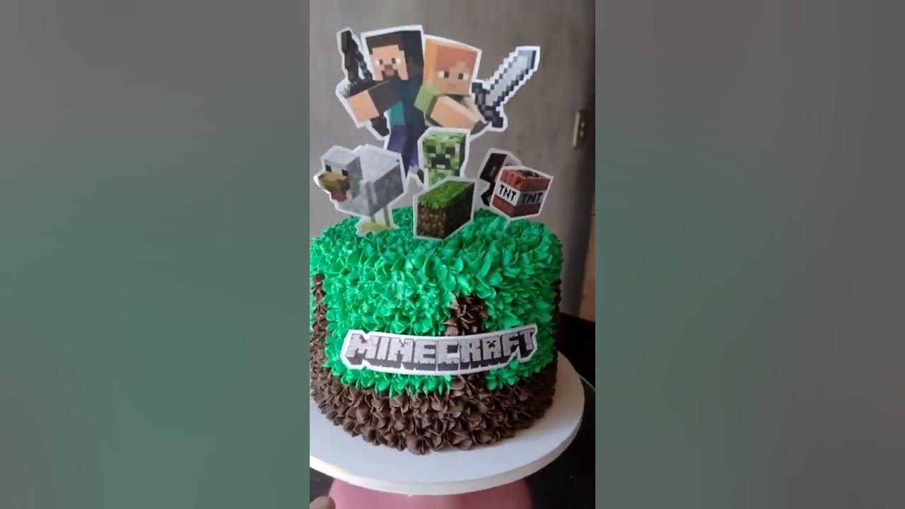 BOLO MINECRAFT, EFEITO TIJOLINHO, COM CACHEPÔ