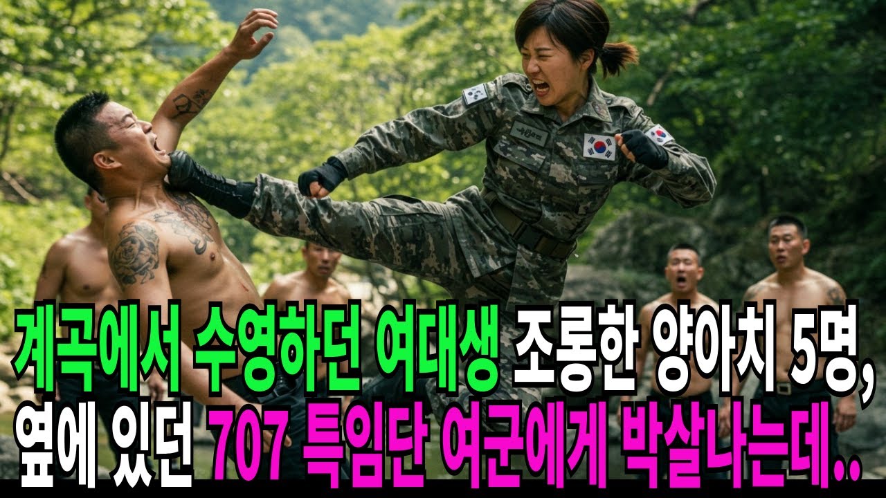 계곡에서 수영하던 여대생을 조롱한 양아치 5명, 옆에 있던 707 특임단 여군에게 박살나는데..