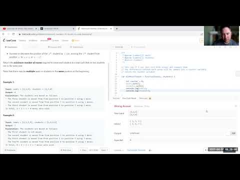 2037  Minimum Number of Moves to Seat Everyone - Javascript - Time: O(n) Space: O(1) - Leetcode