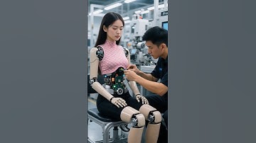 Factory technicians install electronic components into the chest of a humanoid robot!
