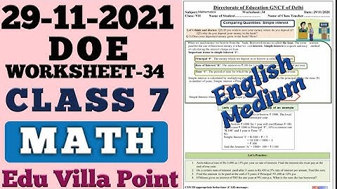 Class 7 Math Worksheet 34(29/11/2021) English Medium | Class 7 Math | Edu Villa Point
