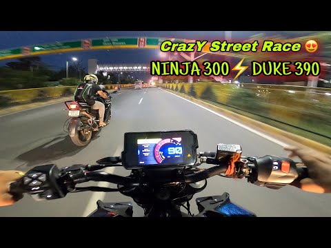 CRAZY STREET RACE on DUKE 390 vs NINJA 300 | CLOSE CALLS 😱 | KTM vs KAWASAKI 🔥