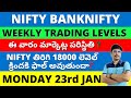 Weekly Levels Nifty BankNifty Prediction 23rd January Intraday |Monday  తెలుగు లో  @BrahmaChilaka