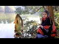 Hook Fishing in Pond & Cooking Koi Bhapa // Koi Fish in Clay Pot Recipe Beautiful Village Woman