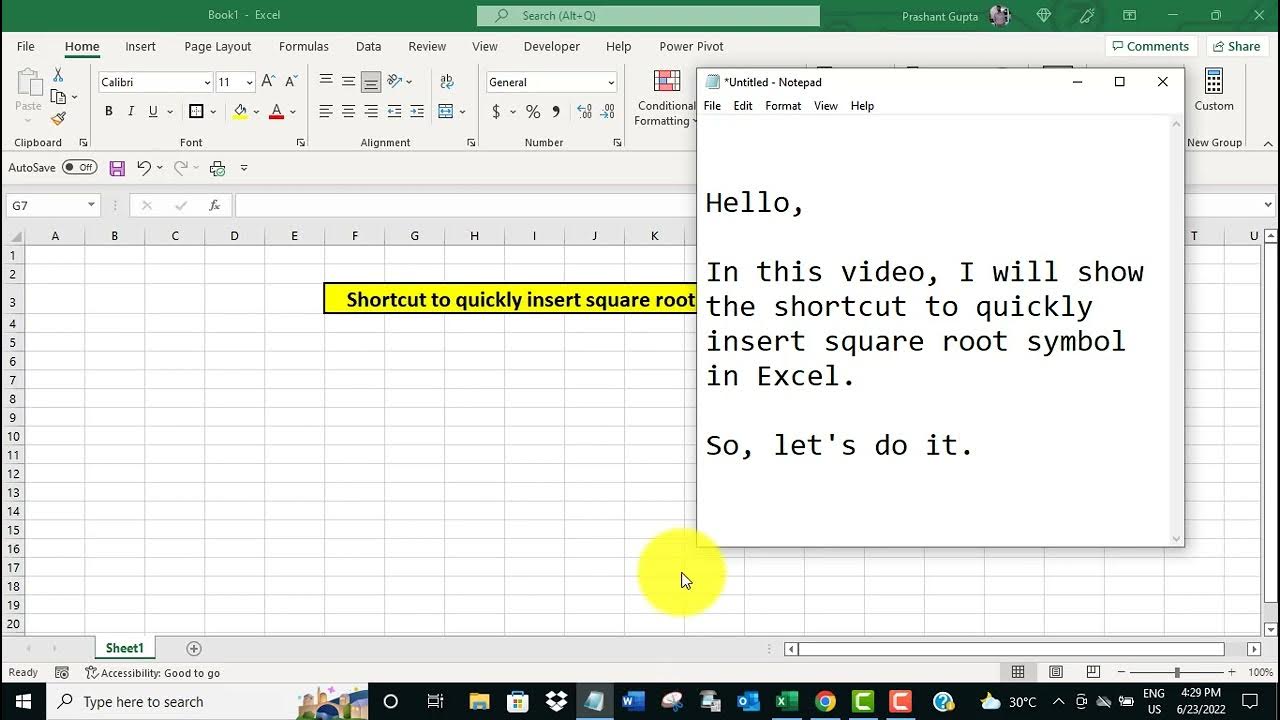 Shortcut to quickly insert square root symbol in Excel YouTube