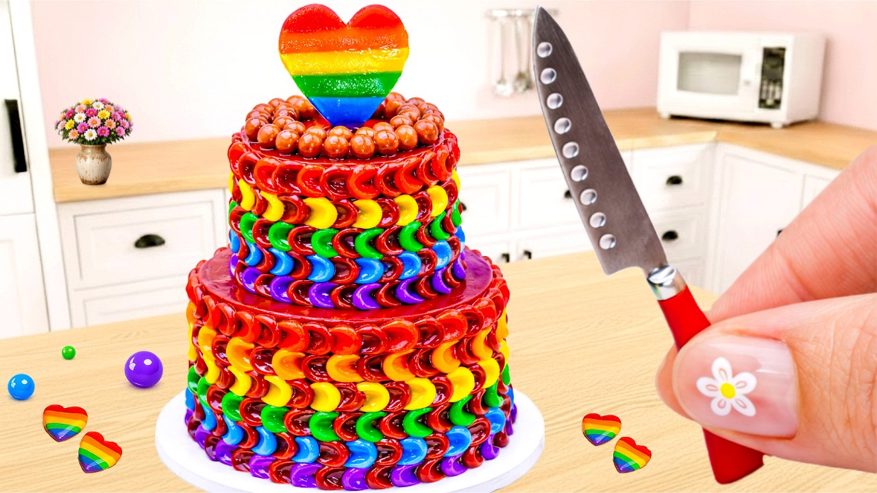 Mini Rainbow Chocolate Heart Cake 🌈💖 Satisfying Tiny Rainbow Cake ...