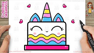 How to Draw a Super Cute Unicorn Cake Easy StepByStep Drawing and Coloring for Kids and Toddlers