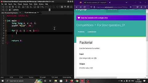 "Factorial" in C programming language. #Eolymp problem 1658.