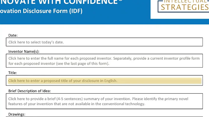 Provisional Patent Application (PPA) Innovation Disclosure Form (IDF) by Intellectual Strategies