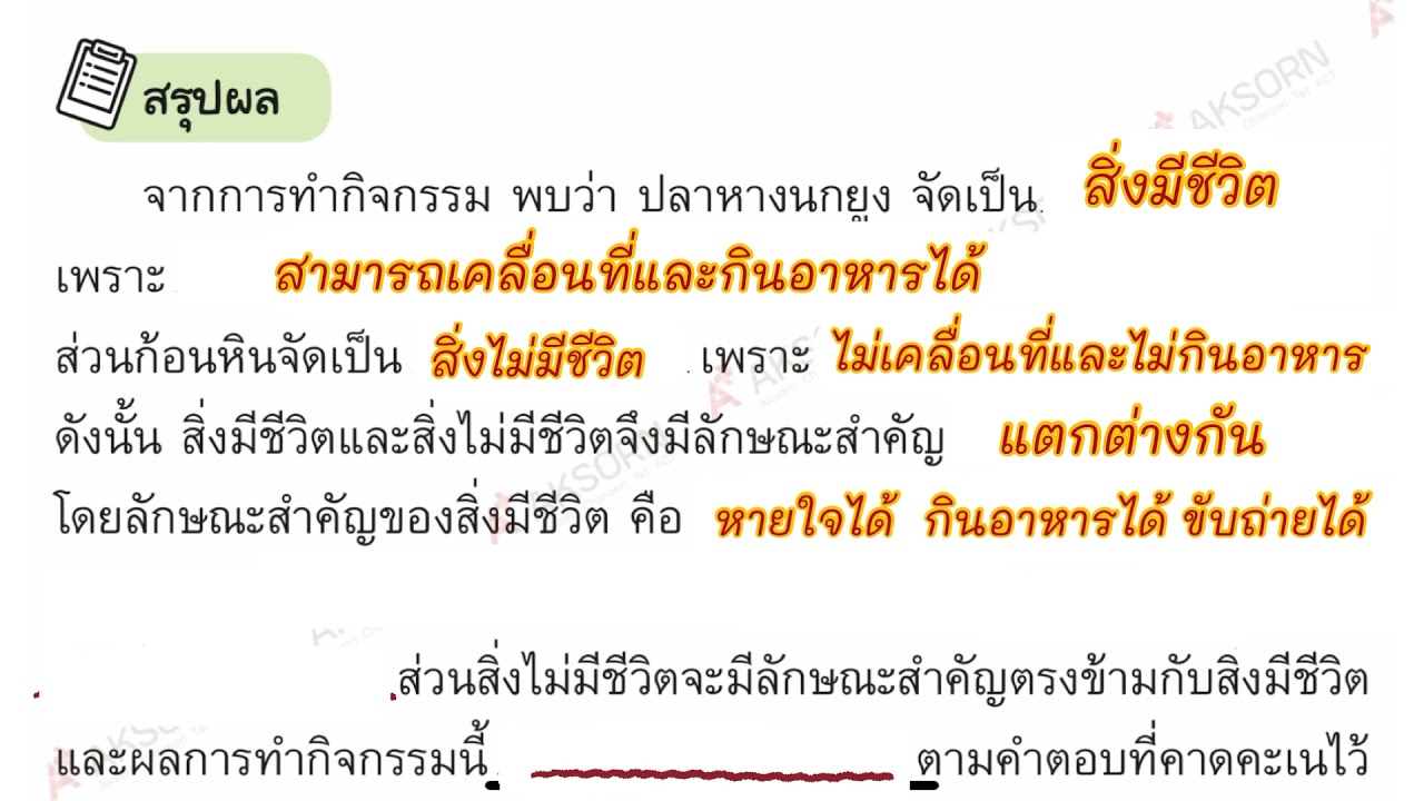 วิทยาศาสตร์ ป.2 สรุปผลการทำกิจกรรม