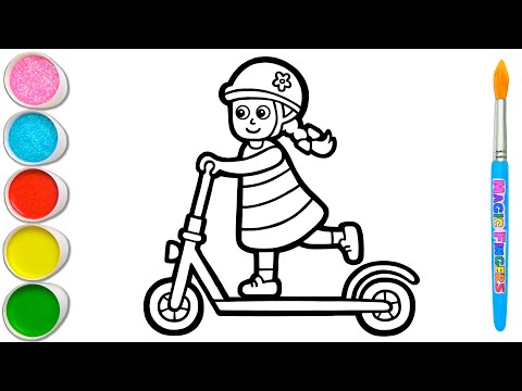 Scooter Drawing, Painting, Coloring for Kids &amp; Toddlers | How to Draw, Paint Basics #238