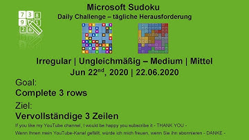 Microsoft Sudoku | Jun 22, 2020 | Irregular - Medium | Complete 3 rows